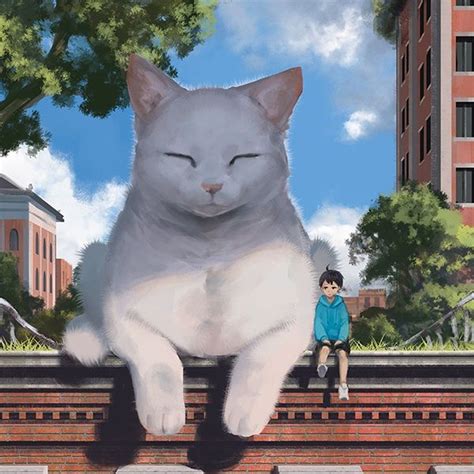 A Painting Of A Cat Sitting On Top Of A Building