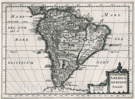 Historic Map World Atlas Map America Meridionalis 1636 Vintage