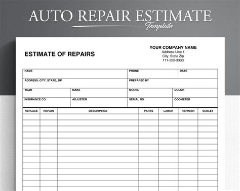 Auto Repair Estimate Body Shop Estimate Auto Body Estimator Etsy Uk