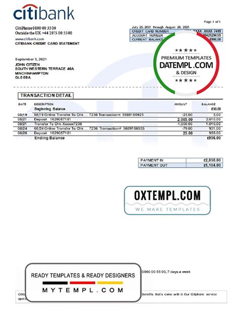 United Kingdom Citibank Bank Statement Template In Xls A Statement Template Bank