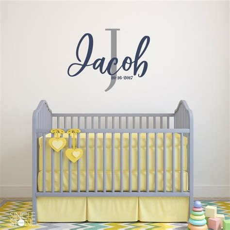 Nursery Monogram With Name And Date Vinyl Text Wall Art Etsy In 2022