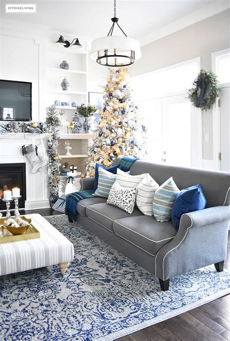 Christmas Home Tour Gorgeous Living Room Dressed In Blues Gold