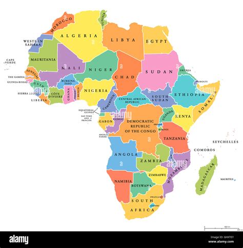 Africa Single States Political Map Each Country With Its Own Color Area With National Borders