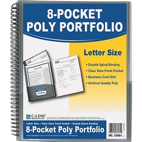 C Line 8 Pocket Poly Portfolio Letter Size Smoke Cli33081 Staples