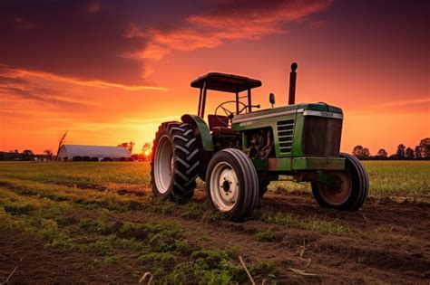 Premium Ai Image Tractor In A Field On A Maryland Farm At Sunset