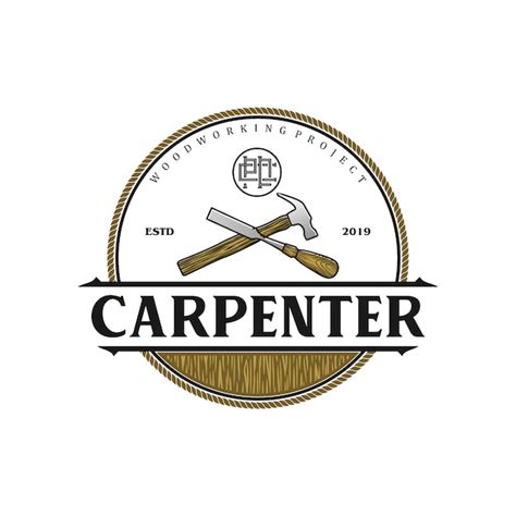 Premium Vector Carpenter Vintage Logo With Hammer And Chisel Element