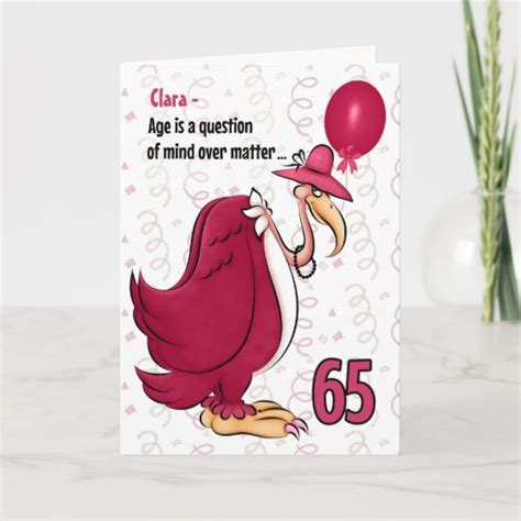 65th Funny Birthday Pink Buzzard With Name Card Zazzleca