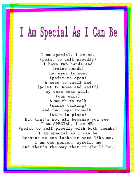 Kids Rhymes And Songs I Am Special As I Can Be Read And Sing Along Video