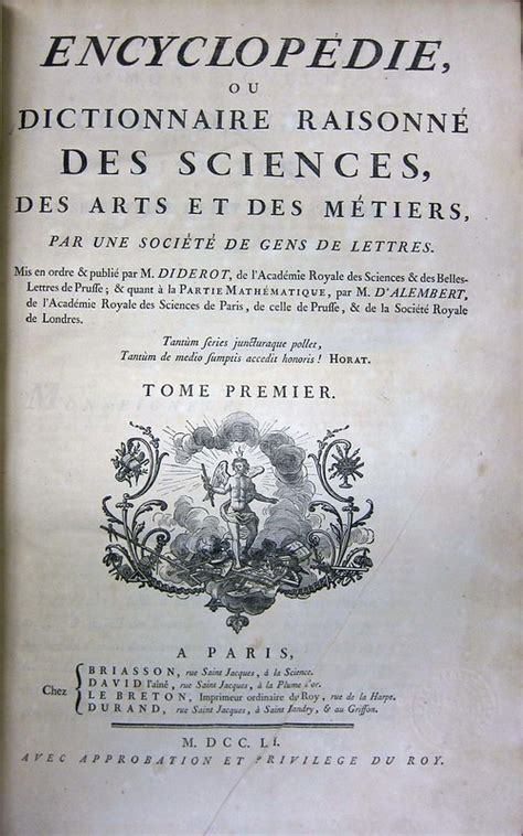 Encyclopédie Ou Dictionnaire Raisonné Des Sciences Des Arts Et Des