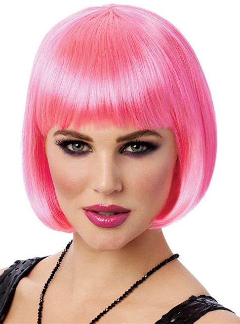 Women S Neon Pink Bob Costume Wig Short Bright Pink Party Wig