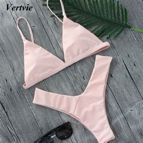 2018 women pink brazilian bikini set swimwear sexy thong strap bikini set swimsuit beach push up