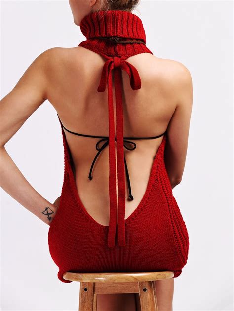2018 New Stylejapan Sexy Tie Open Backless Long Virgin Killer Sweater Turtleneck Sleeveless Red