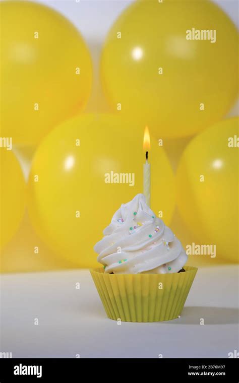 Happy Birthday Cupcakes With Candles Stock Photo Alamy