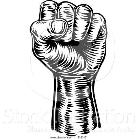 Vector Illustration Of Revolution Hand Fist Raised Air Propaganda By