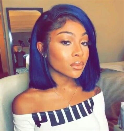 [hot item] blue remy brazilian straight human hair short bob lace wig weave hairstyles