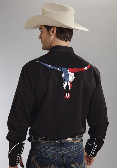Mens Embroidered Western Shirt American Longhorn Western Shirts