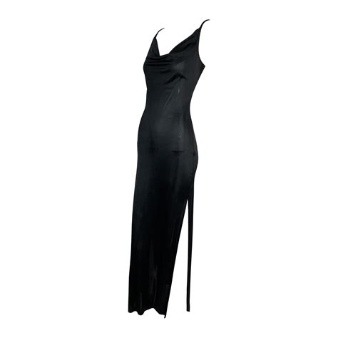 1990s Yves Saint Laurent Slinky Black High Slit Long Dress At 1stdibs
