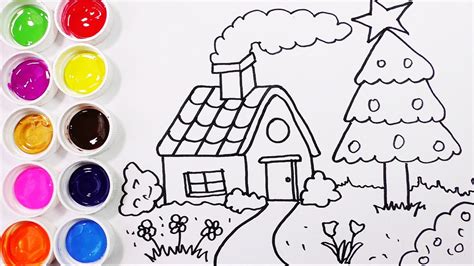 Como Dibujar Y Colorear Una Casa Con Arbol De Pino