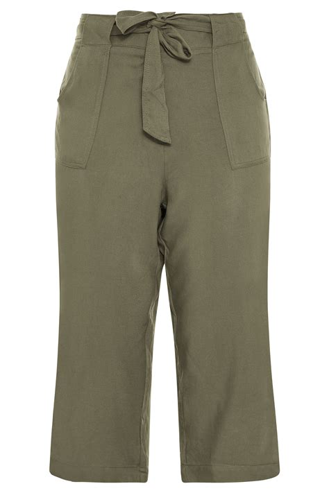 Khaki Belted Cropped Trousers Yours Clothing