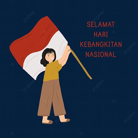 Gambar Ilustrasi Hari Kebangkitan Nasional Indonesia Gadis Memegang Bendera Nasionalisme Png