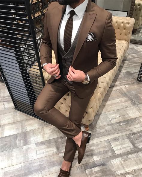 casper brown slim fit three peace suit in 2020 fashion suits for men designer suits for men