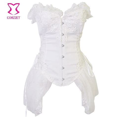 Corzzet Waist Trainer White Wedding Satinandlace Long Corsets And Bustier Hot Push Up Victorian