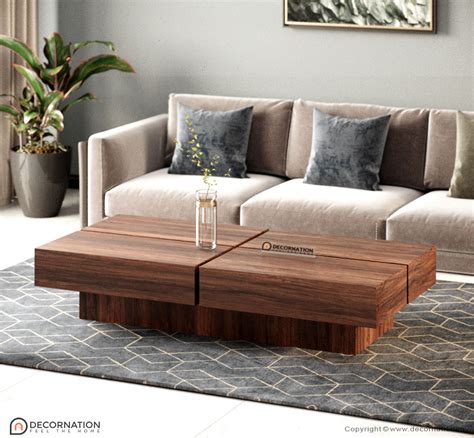 Aster Solid Wood Rectangular Coffee Table Decornation
