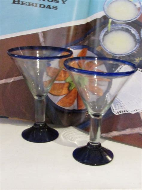 Vintage Margarita Glasses Cobalt And Crackle Glass Barware Etsy