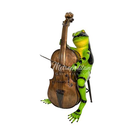Bronze Musical Frog Playing Cello Sculpture Metropolitan Galleries Inc