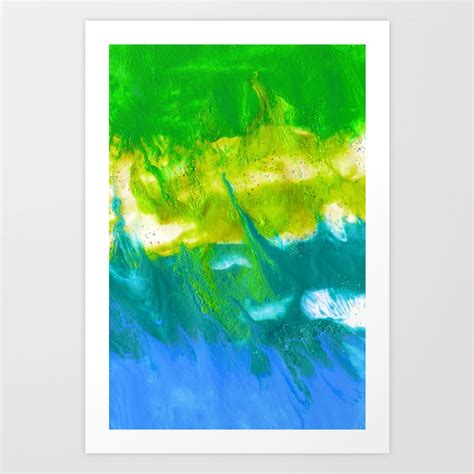 Modern Abstract Fluid Painting With Iridescent Paints Blue Lime