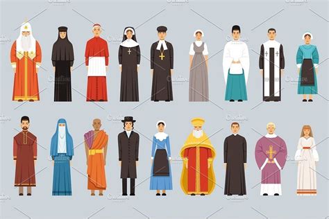 Religion People Set Men And Women Of Different Religious Confessions