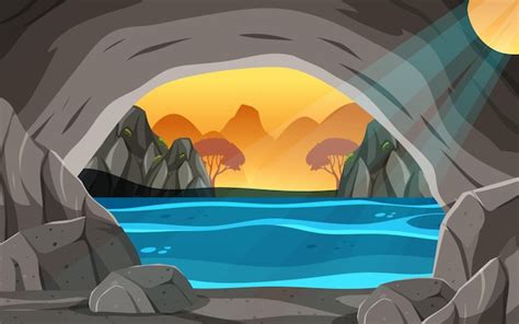 Dentro Del Paisaje De La Cueva En Estilo De Dibujos Animados Vector