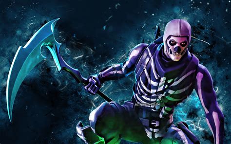 Скачать обои Skull Trooper with axe k battle games Fortnite Battle Royale Skull