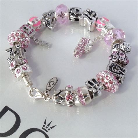 Authentic Pandora Sterling Silver Charm Bead Bracelet Pink Love Mom