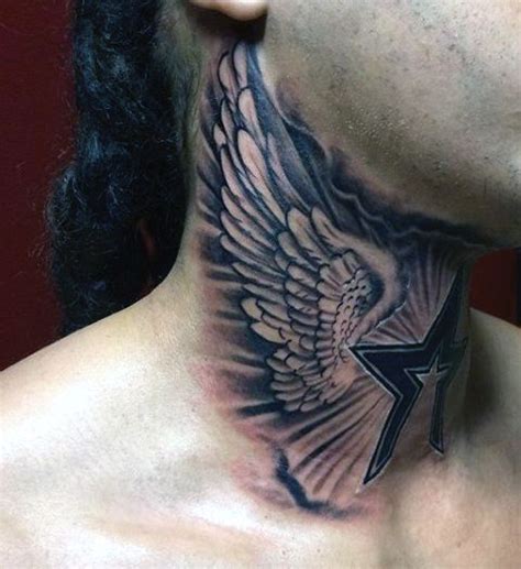 A Man With A Neck Tattoo That Has An Eagle And Star On The Back Of His Neck