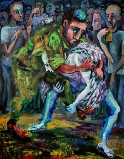 Jacob Wrestling With The Angel 2017 Acrylic Painting By Elisheva