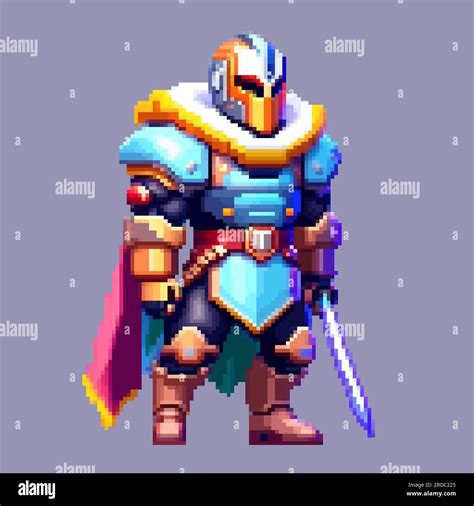 Knight Warrior Pixel Art Character For 8 Bit Game Scenery Arcade Video