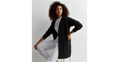 Black Cable Knit Longline Cardigan New Look