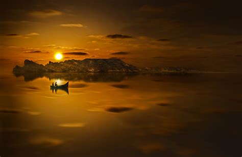 Boat Evening Lake Sunset Silhouette Reflection Sunset Wallpaperhd