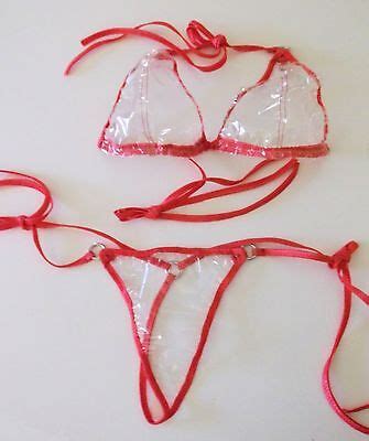 Womens Thong Bikini Set Side Ties Fetish Clear Plastic Pvc With Vixen