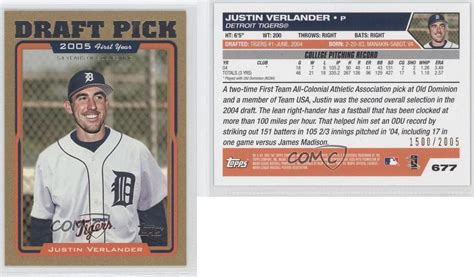 February 20, 1983 in manakin sabot, virginia, usa. 2005 Topps Gold #677 Justin Verlander Detroit Tigers Rookie Baseball Card | eBay
