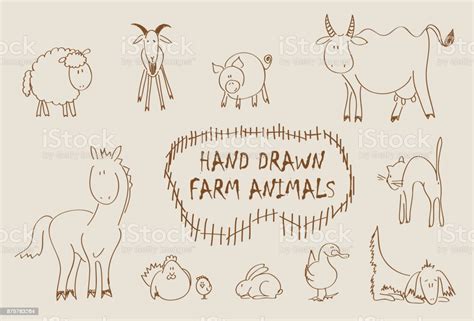 Handgezeichnete Bauernhof Tiere Set Stock Vektor Art Und Mehr Bilder
