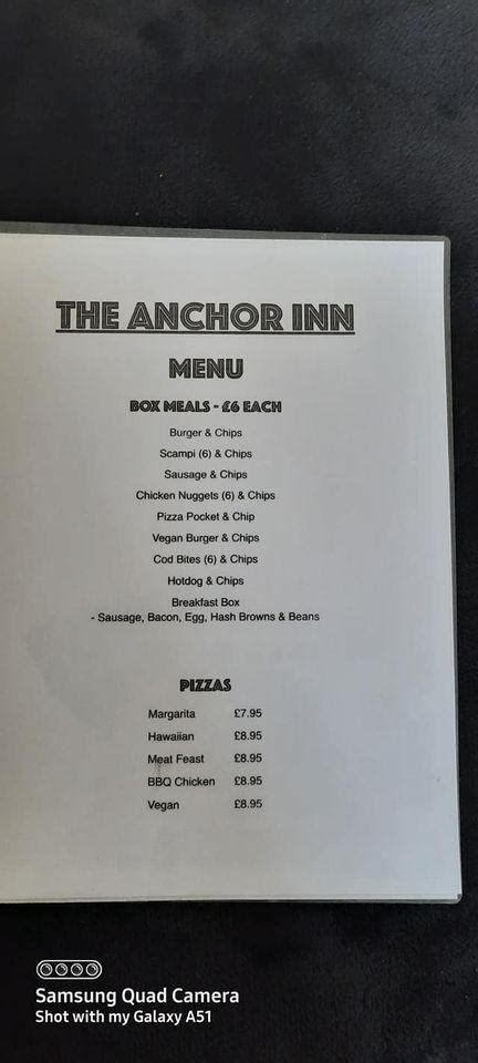 Menu At The Anchor Inn Pub And Bar Great Malvern