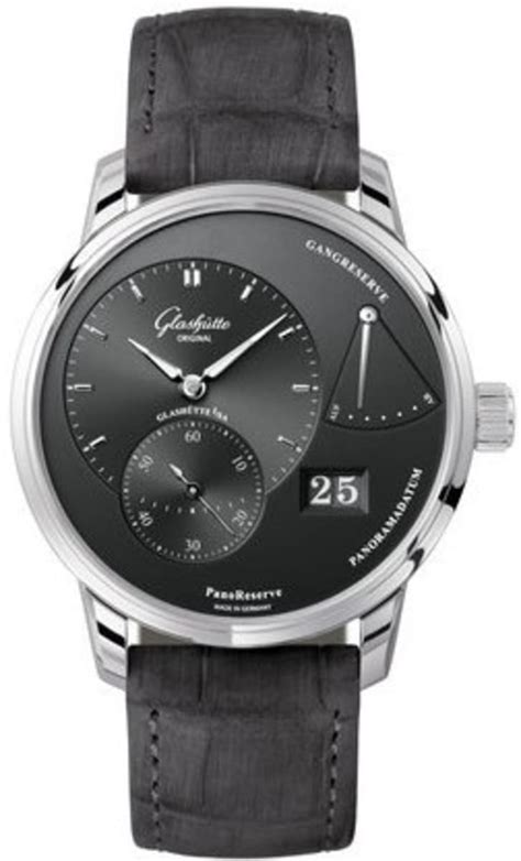 Glashutte Original Panoreserve Grey Dial Grey Leather Strap Mens Watch
