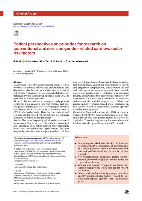 Pdf Patient Perspectives On Priorities For Research On Conventional And Sex And Gender