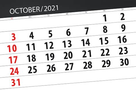 Planificateur De Calendrier Pour Le Mois Doctobre 2021 Jour De La Date
