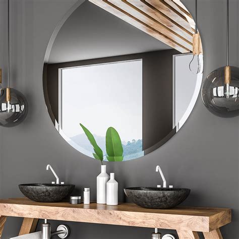 It will add a unique texture to your bathroom vanity. Round Frameless Mirror Large Beveled Wall Mirror for ...