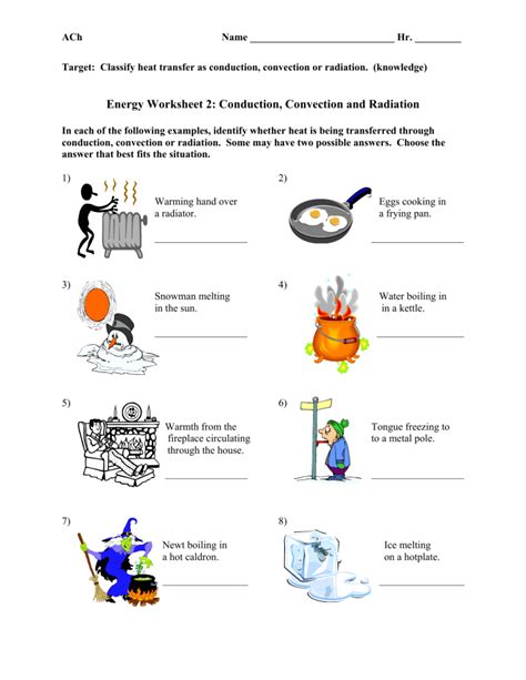 Energy Worksheet Conduction Convection And Radiation