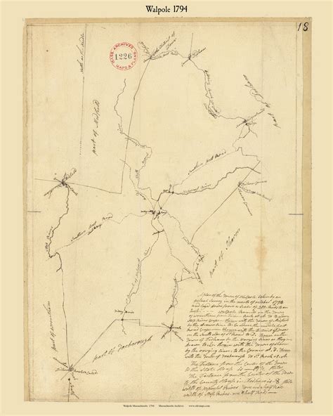 Walpole Massachusetts 1794 Old Town Map Reprint Roads Place Names