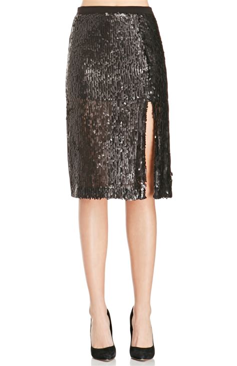 J O A Sequin Pencil Skirt In Black DAILYLOOK